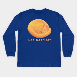 Sweet Apricot Cat Cartoon – Cat Napricot Pun Kids Long Sleeve T-Shirt